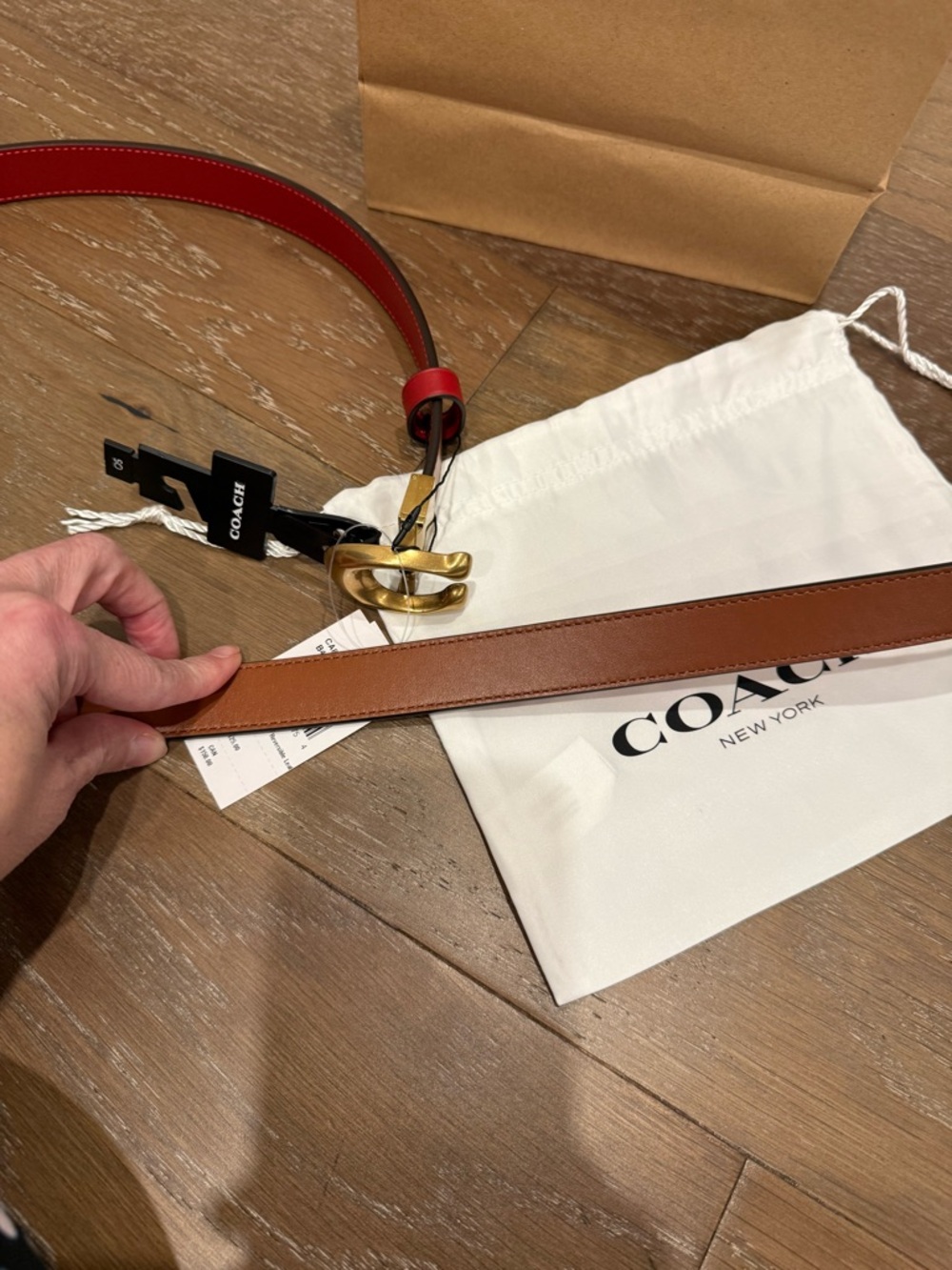 Coach Brown Reversible Leather Belt with Brass C' Buckle and including Dust Bag - Picture 7 of 9